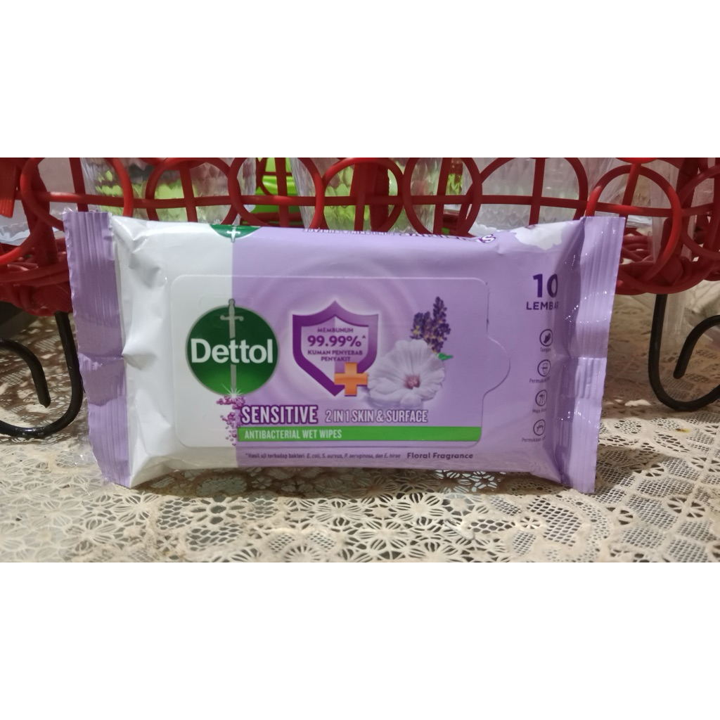 Dettol Sensitive Tisu Basah Anti Bakteri 10s - Tisu Detol Wipes 10s / pack