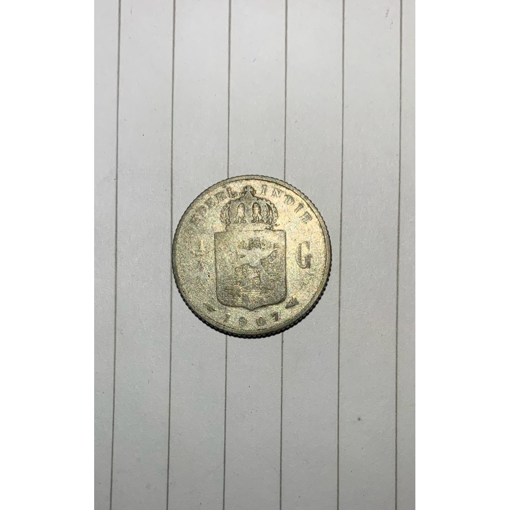 Koin Perak 1/4 Gulden 1907 Belanda Silver Asli