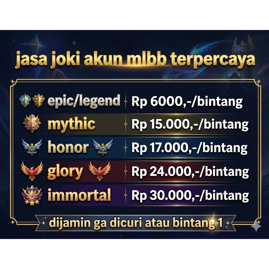 jasa joki akun mlbb terpecaya bebas request hero