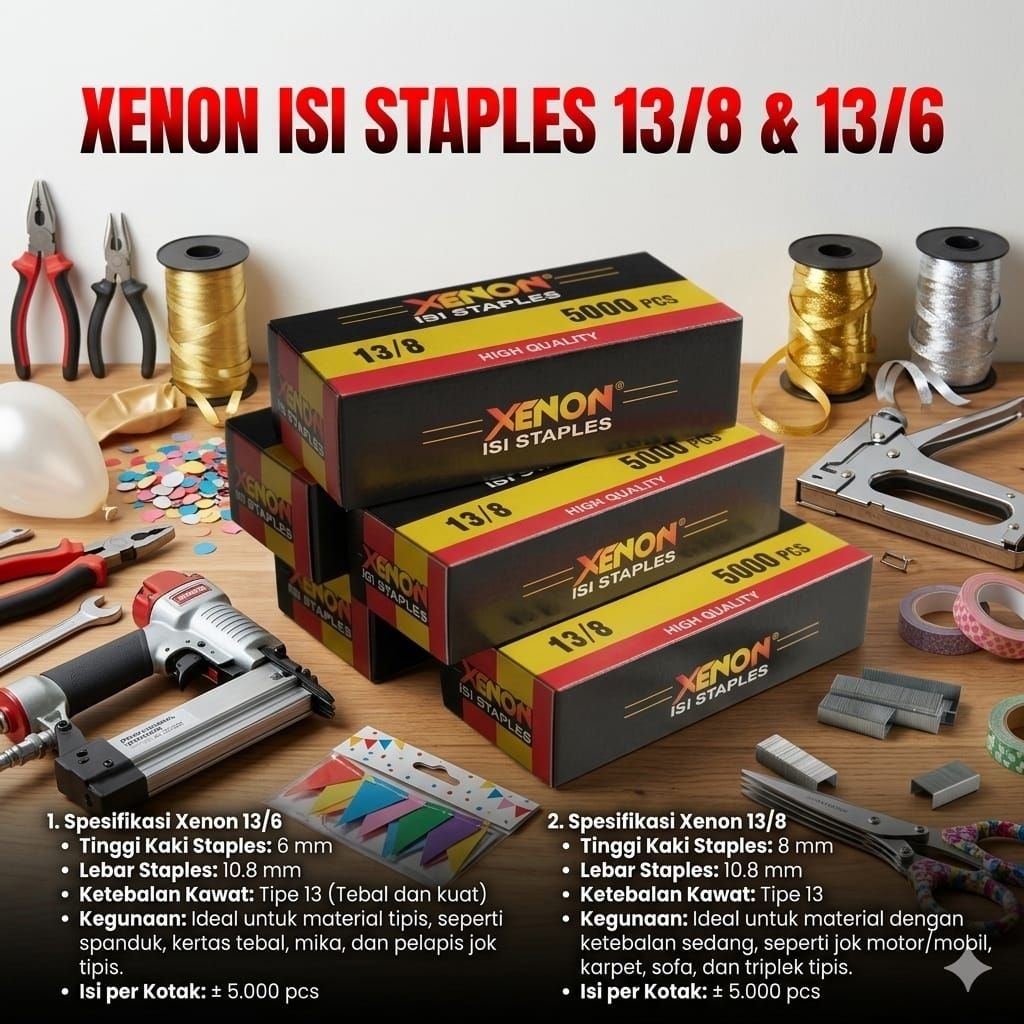 XENON Isi Staples 13/8 dan 13/8 Mesin Paku Tembak U Mata Air Nailer Nail Gun Angin Stapler Sofa Jok 