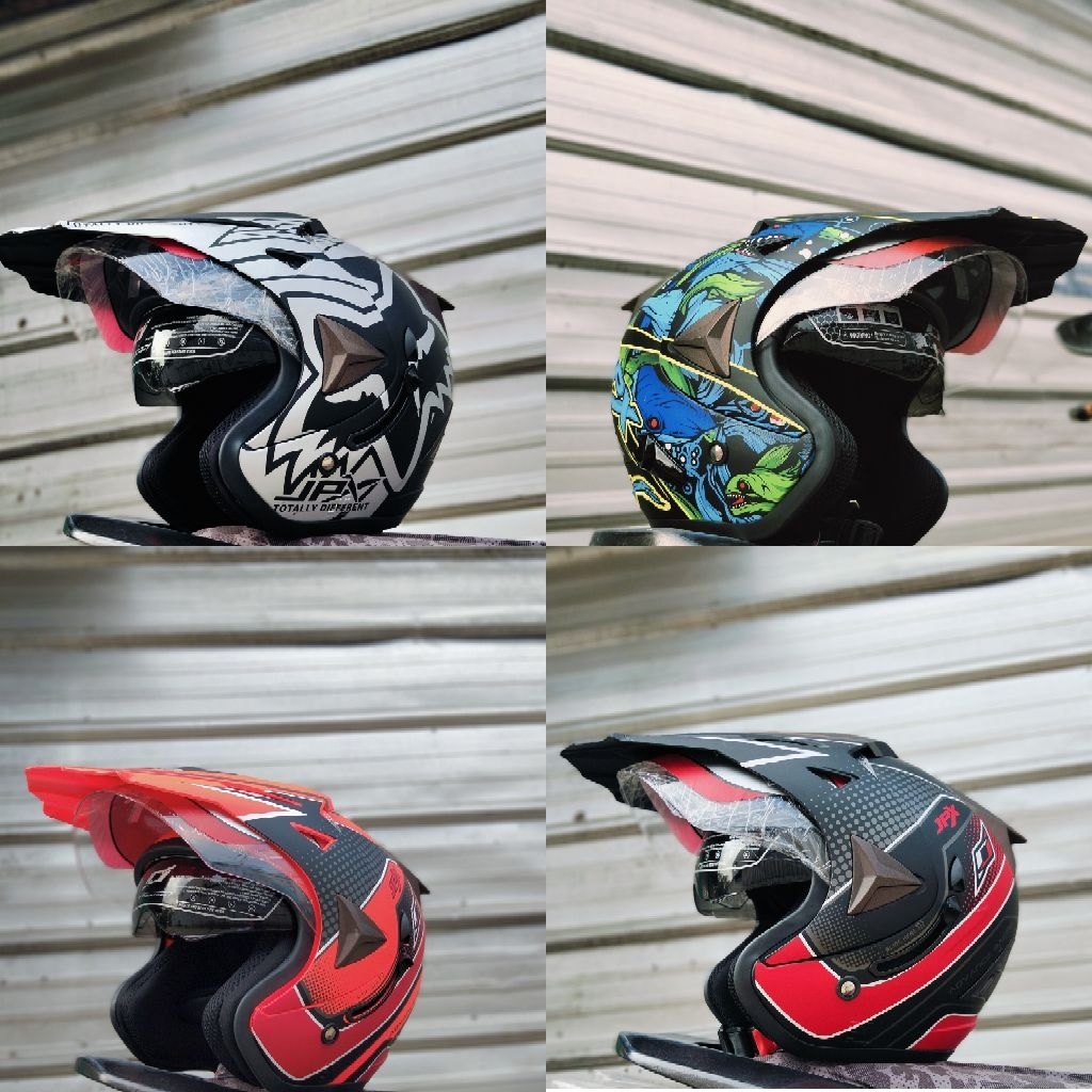 Helm Trail Jpx Supermoto motif Doble Visor slot anti maling HELM ORIGINAL