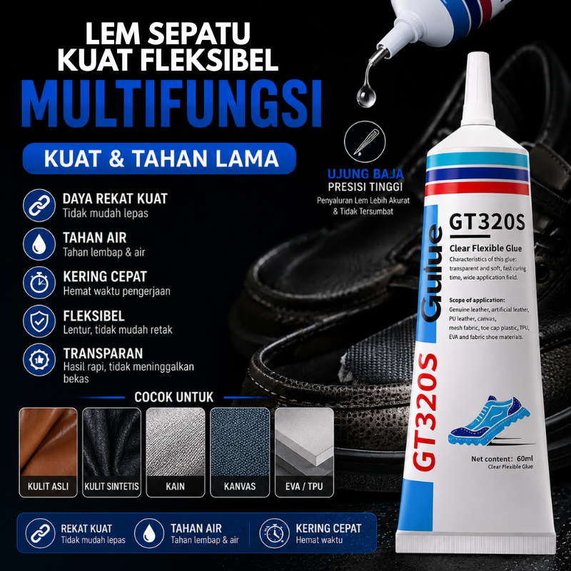 Lem Sepatu Super Transparan Lem Kuat Anti Air Cepat Kering untuk Sol Sepatu Kulit Karet PVC Kanvas