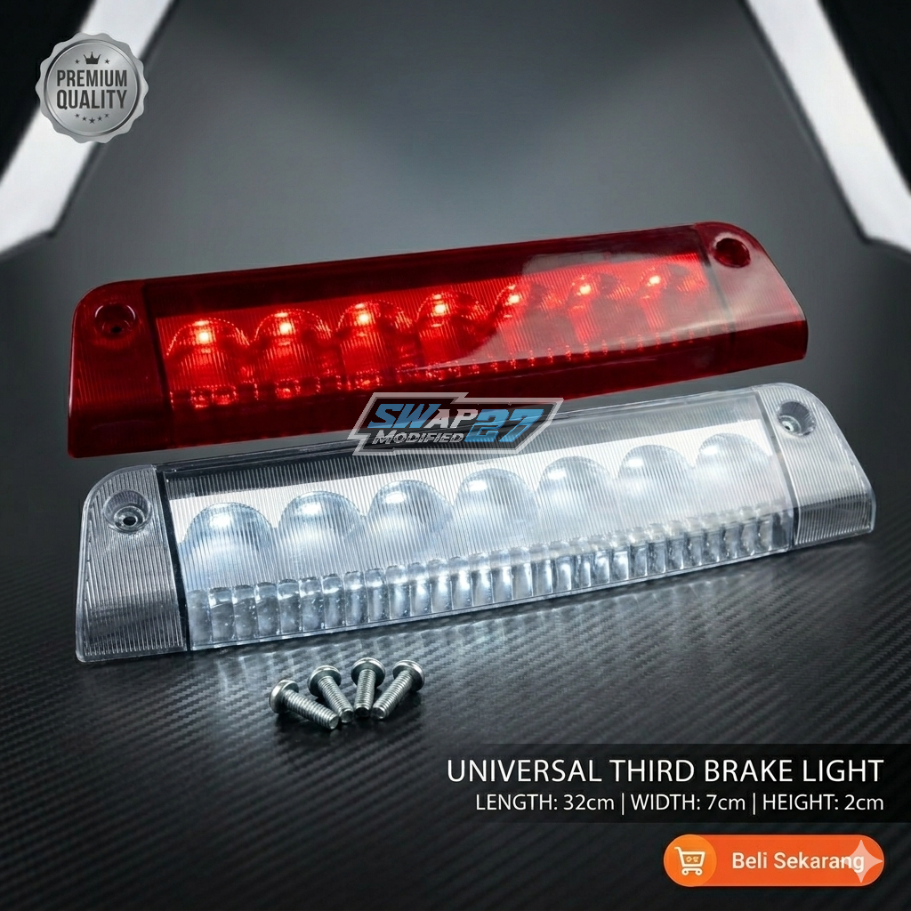 Lampu Spoiler Universal LED 32x7x2cm Stoplamp Mobil Variasi Belakang Mika Clear Merah Waterproof Lam