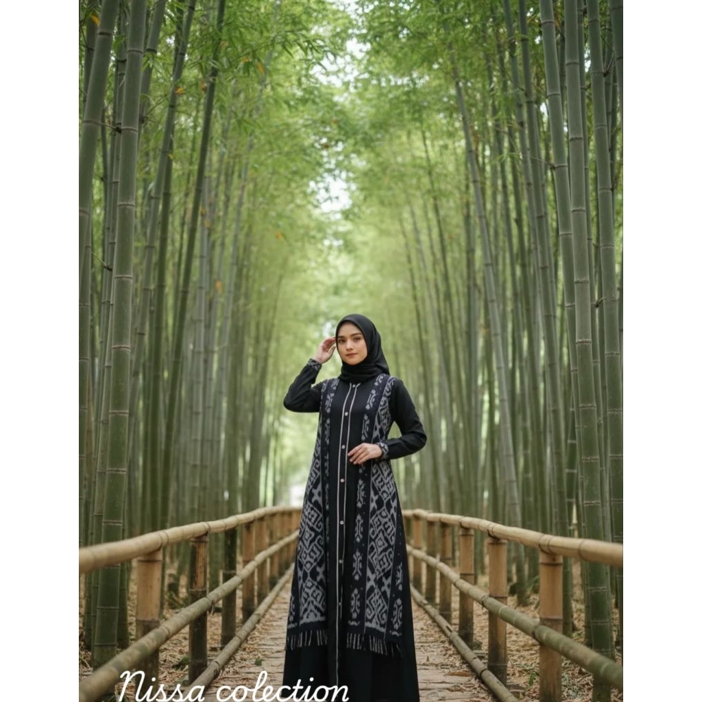 Gamis tenun troso kombinasi toyobo elegan mewah