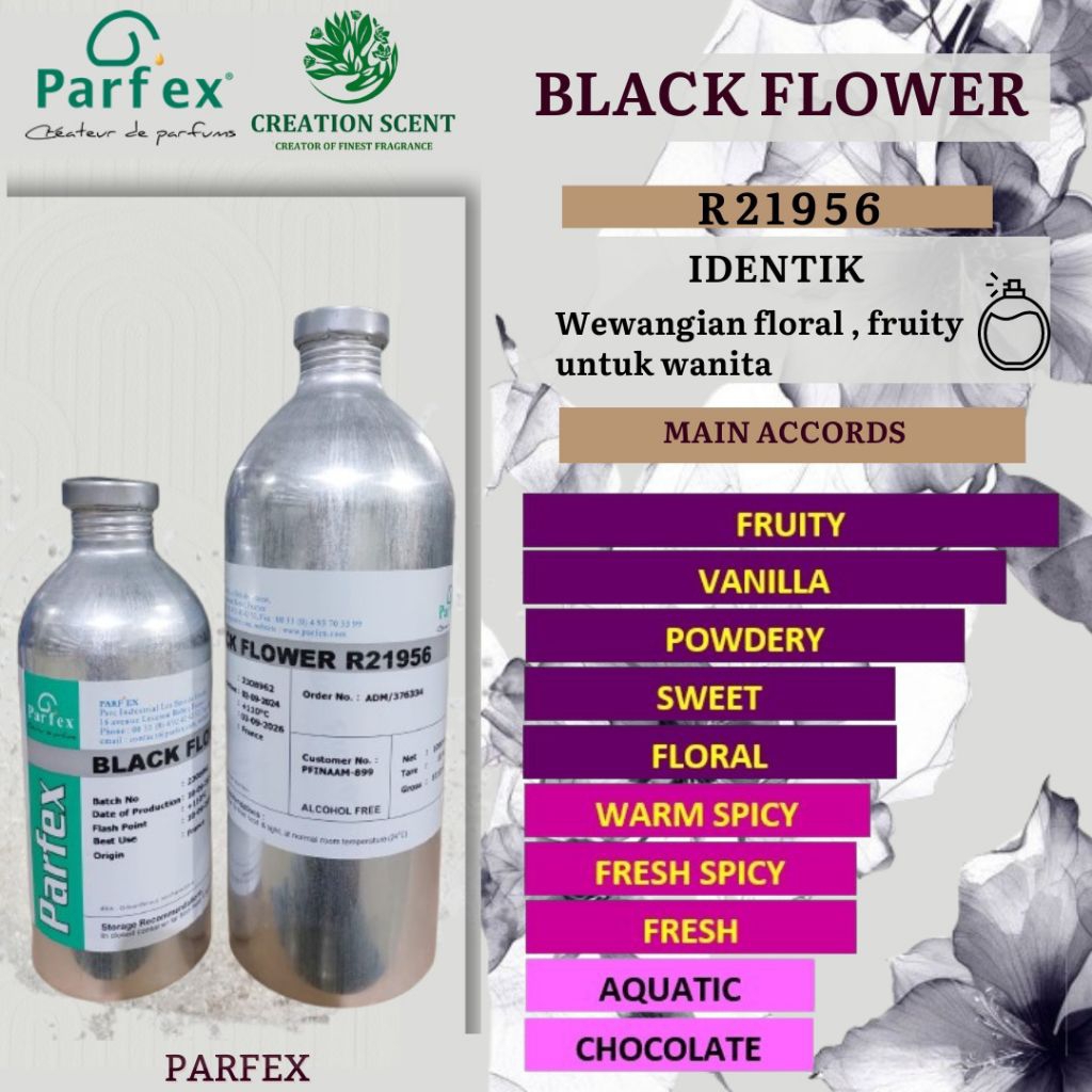 BLACK FLOWER BY PARFEX 1KG SEGEL SEARAH AVRIL FORBIDEN ROSE BIBIT PARFUM ORIGINAL