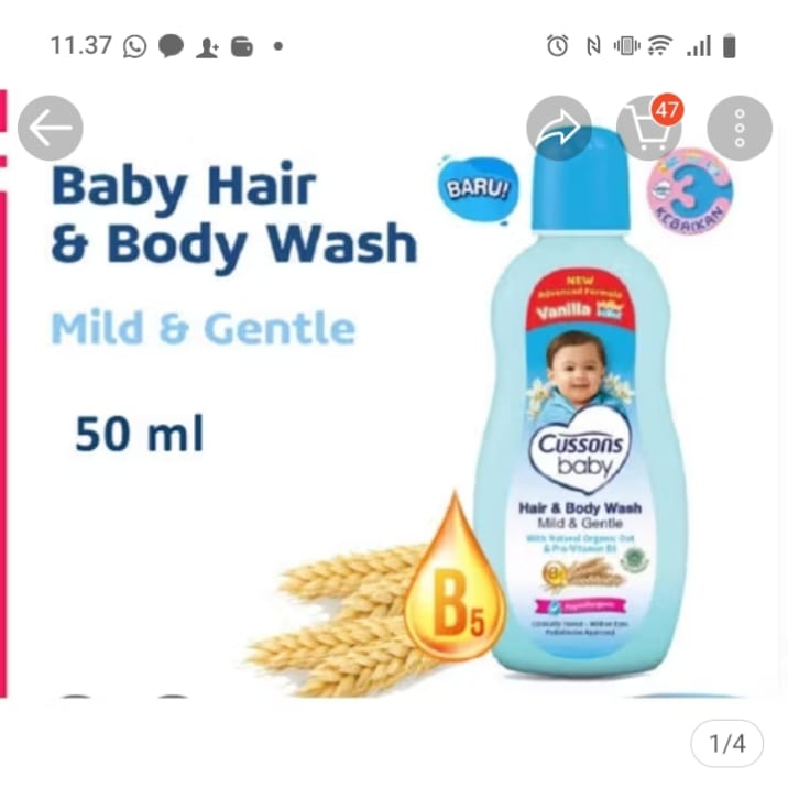 Blue CUSSONS Baby Hair & Body Wash Gentle 2in1 Mild 50ml Natural Organik Oat Pro-Vitamin B5 | Sabun 