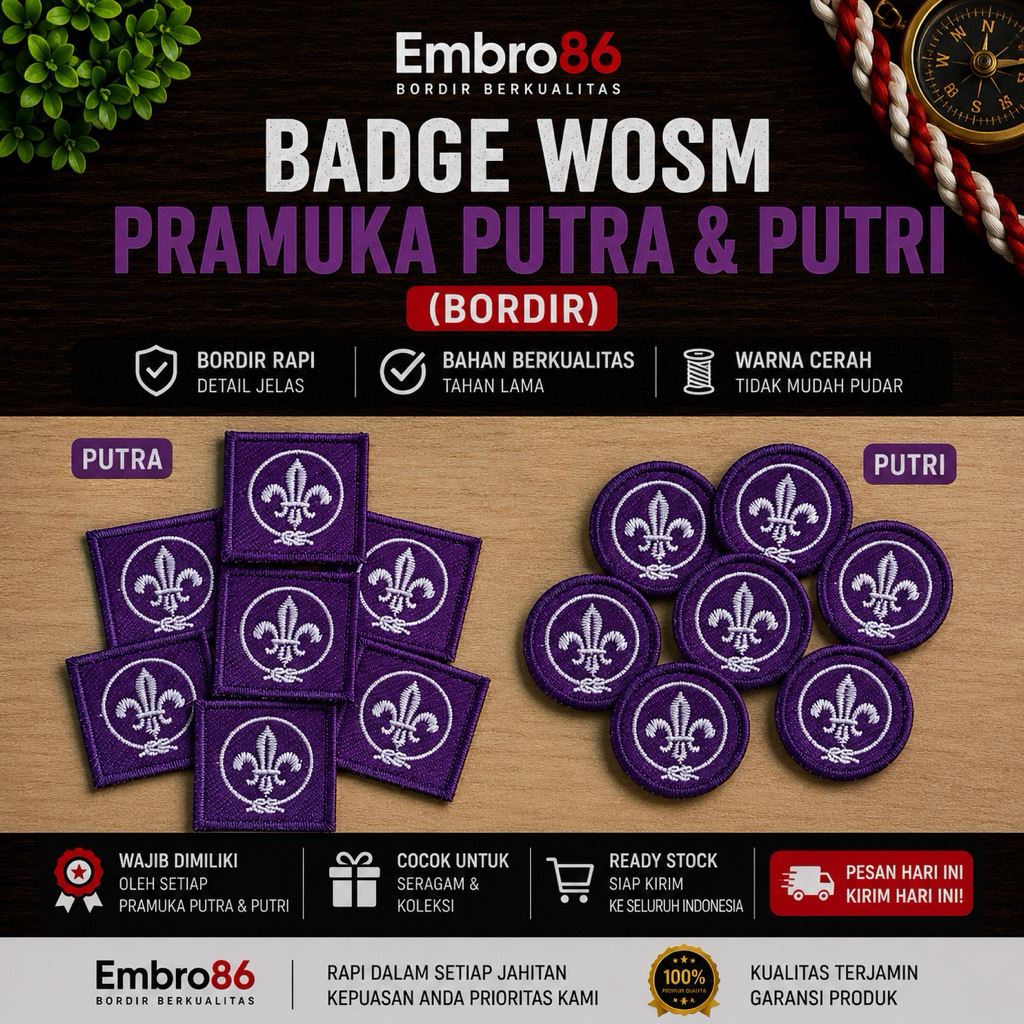Badge Wosm Putra Putri terbaru 2024 (bordir)