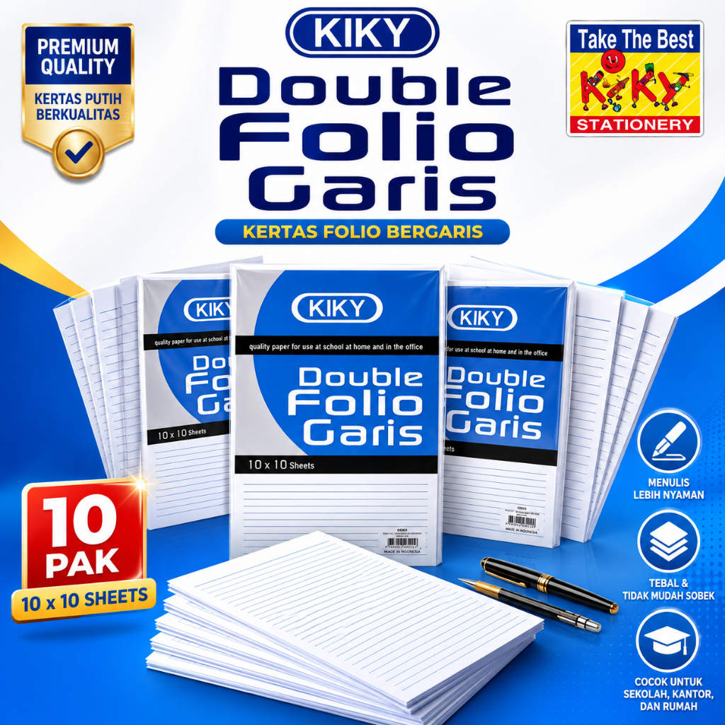 Kertas folio bergaris 1 pack F4 Double Folio Kiky Tugas Sekolah dan Catatan