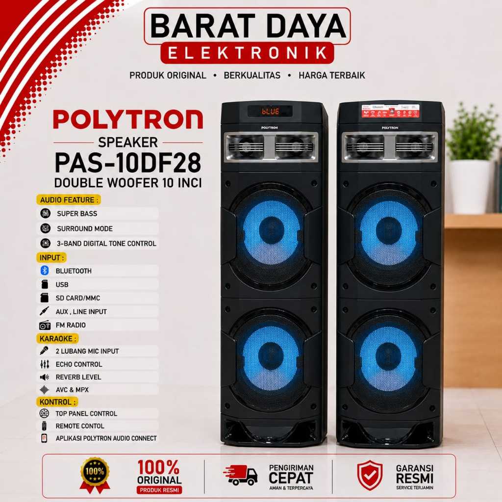 Polytron PAS 10DF28 Speaker Aktif Bluetooth 10 Inch Hitam