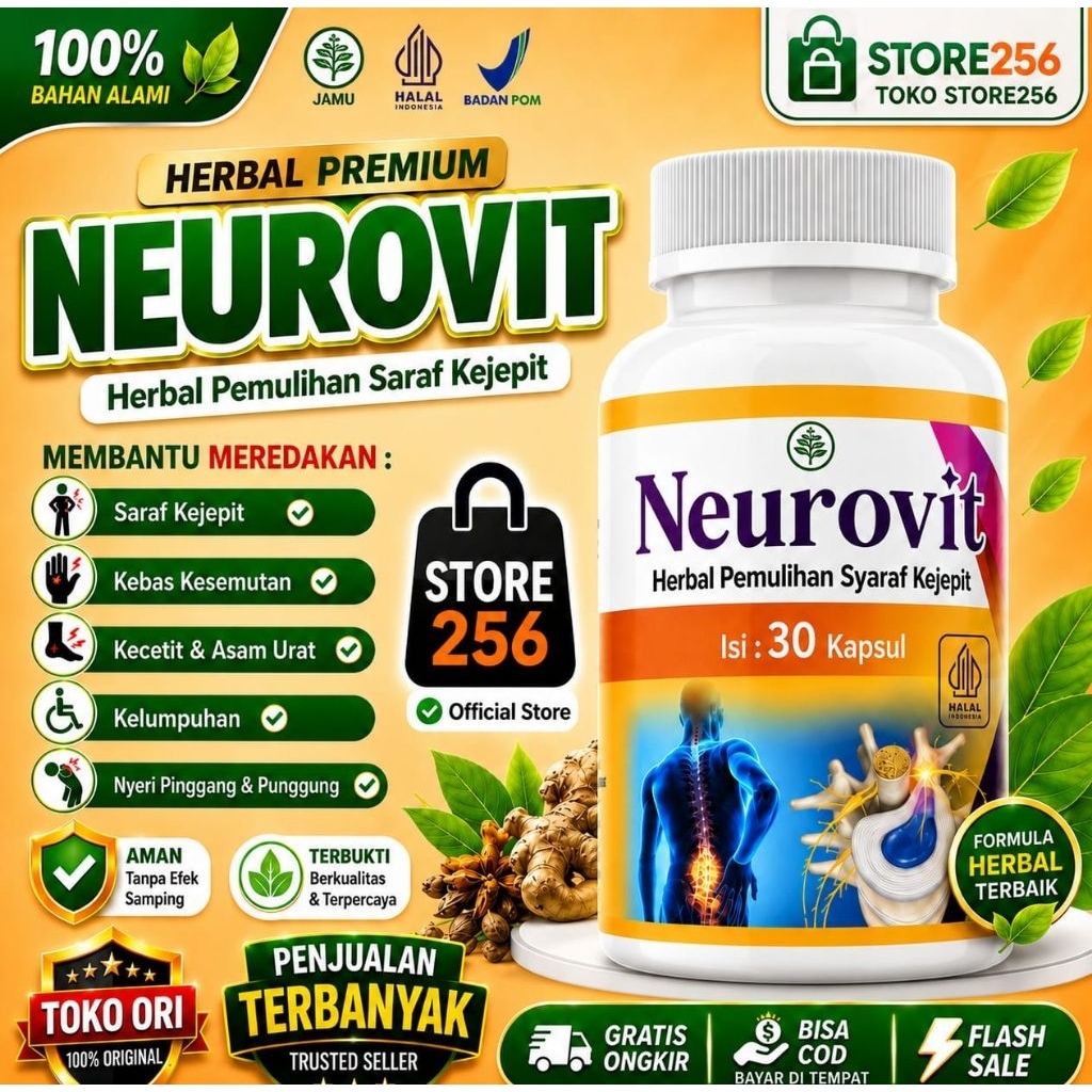 NEUROVIT - Herbal Alami Untuk Saraf Kejepit Kebas Original HNP | Herbal Pereda Nyeri Saraf, Asam Ura