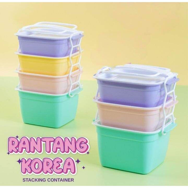 Rantang KOREA Rantang Plastik Susun 3 & 4 Kotak Makan Susun Food Grade Bpa Free Rantang Korea Stacki