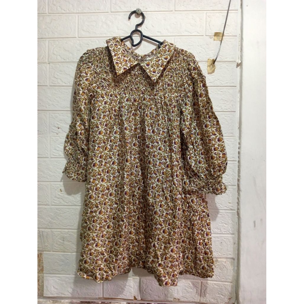 PL DRESS VINTAGE ZARA SMOCKED BALON SIZE 4-6  TAHUN