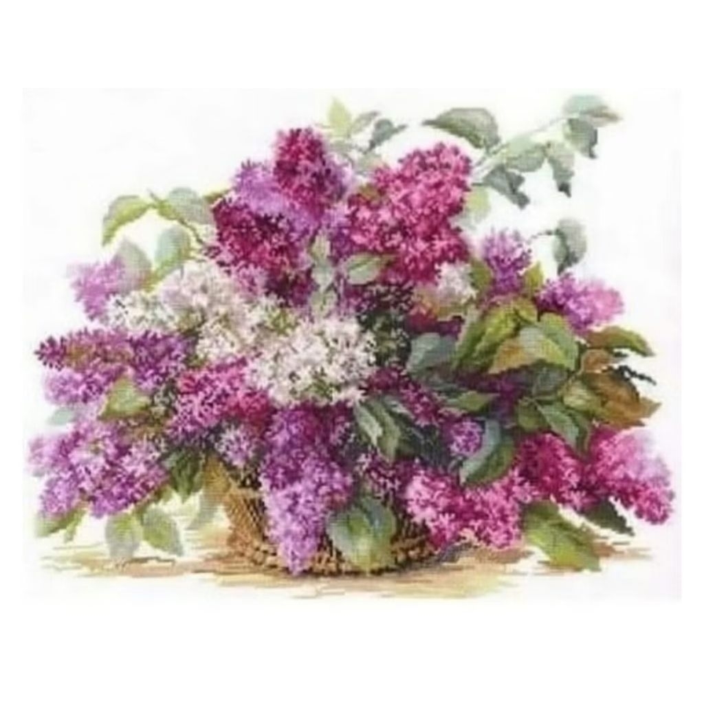 Diy Paket kristik bunga lilac ungu purple lavender pola kain cross stitch 14ct embroidery kerajinan 