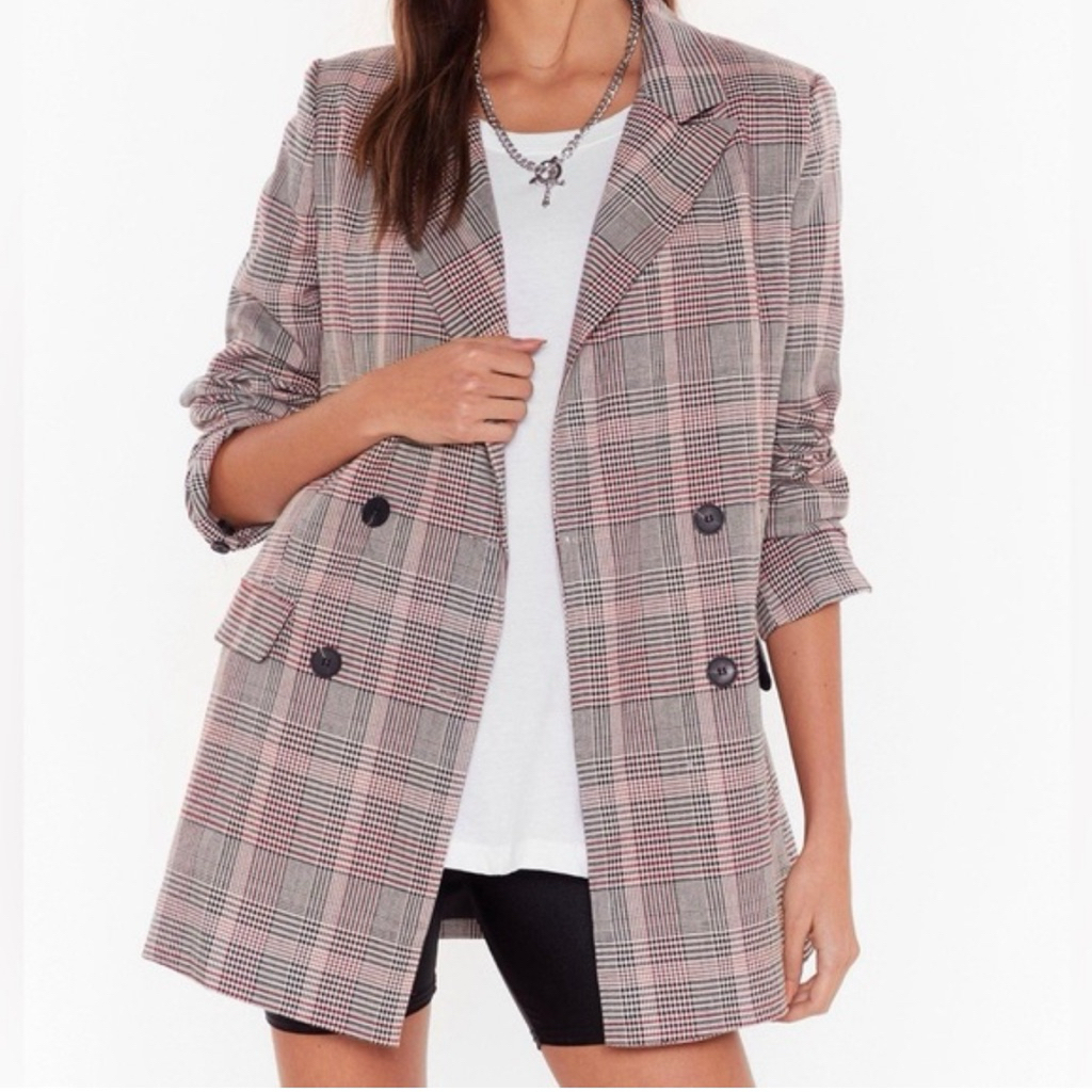 blazer kantor/blazer kotak garis pink/y2k/blazer cantik/blazer aestetic