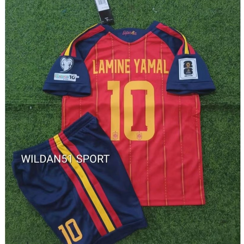 Jersey SPANYOL SPAIN KIDS ANAK Home + NAMESET Grade Ori WC 2022
