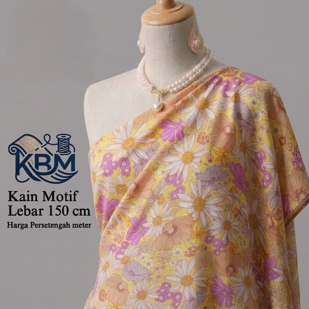 Kain Katun Silky Motif Bunga Daisy Pastel – Motif vintage Halus & Adem Cocok Gamis & Blouse ilh