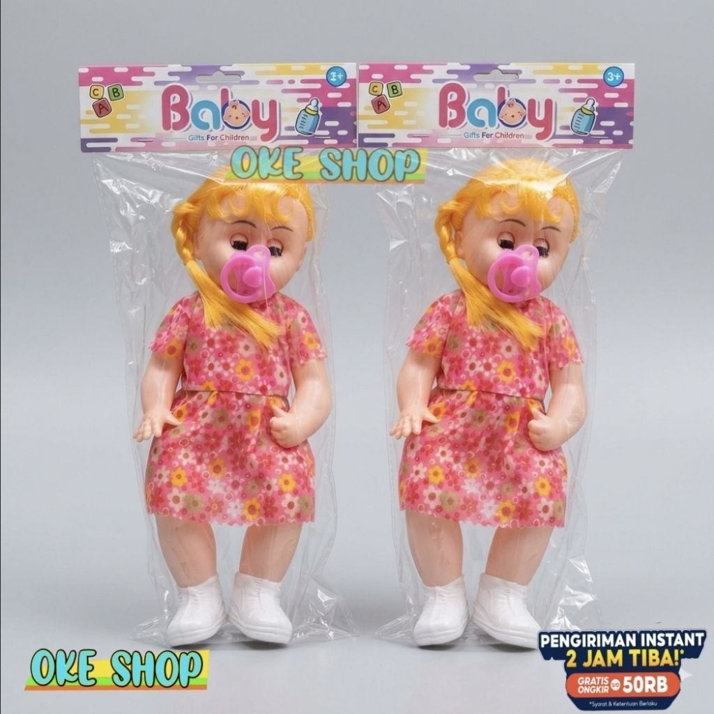 Mainan Anak Boneka Bayi Perempuan Dot Empeng Rambut Pirang Dress Bunga 33cm - Boneka Baby Lucu Murah
