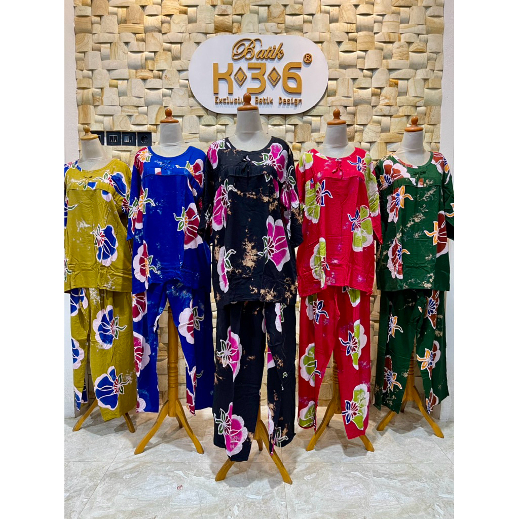 SETELAN JUMBO SAVERA LD 120 – Oneset / Setelan Batik Jumbo Lengan 3/4 Cap Motif Sunan | Setelan Wani