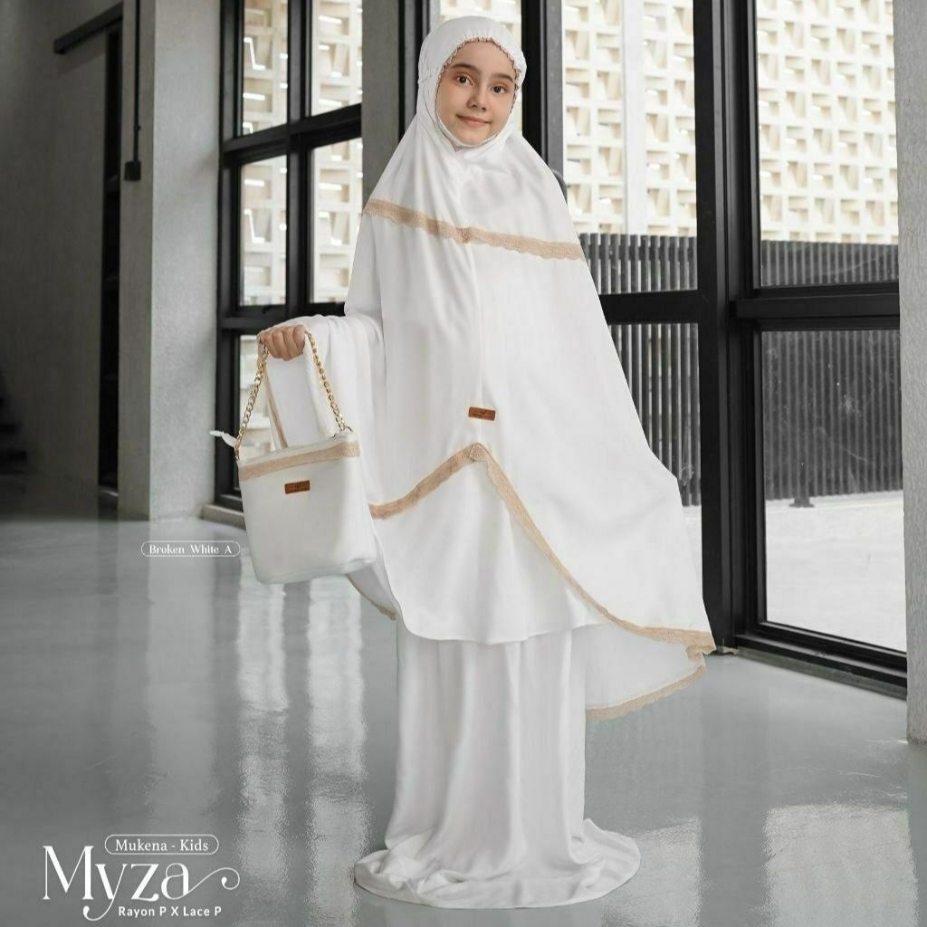 Nadheera Luxury - Myza Mukena Kids Mukena Anak Rayon Premium Lace Diagonal