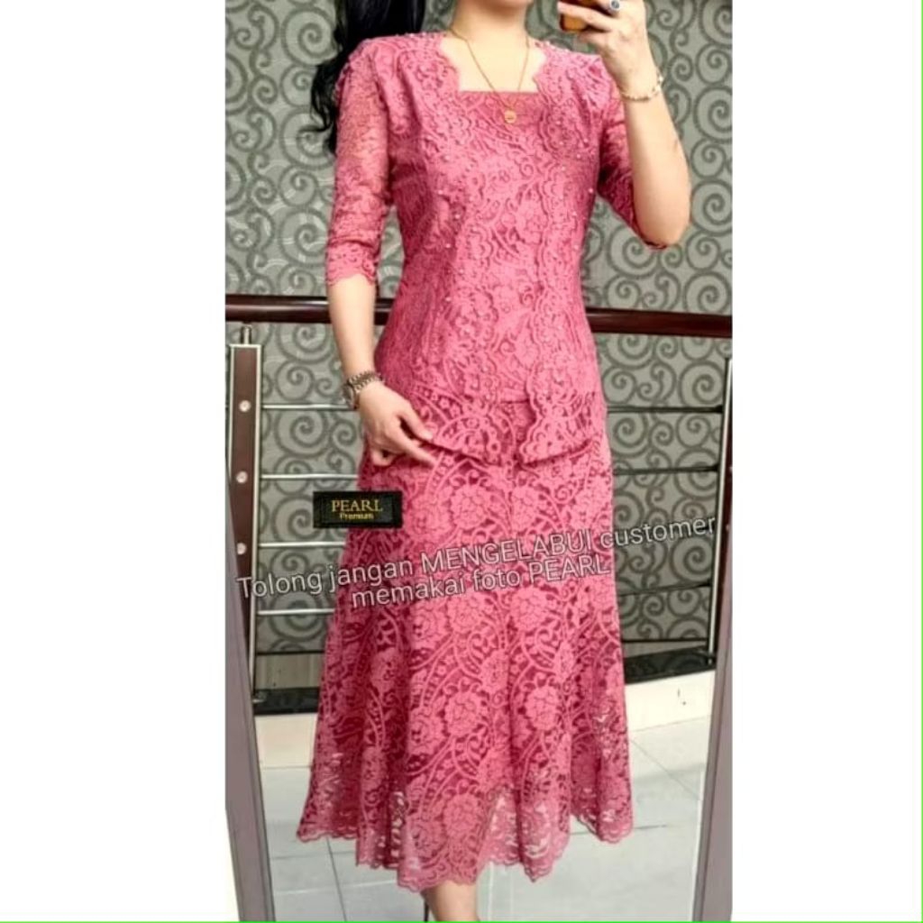 DW Stelan Blus Kebaya Brokat Modern / Baju Pesta elegan dan mewah full payet Mutiara