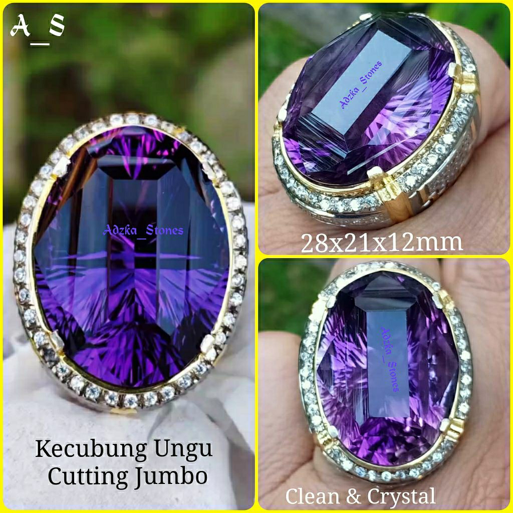 Kecubung Ungu Amethyst Cutting Super Jumbo Ring Perak