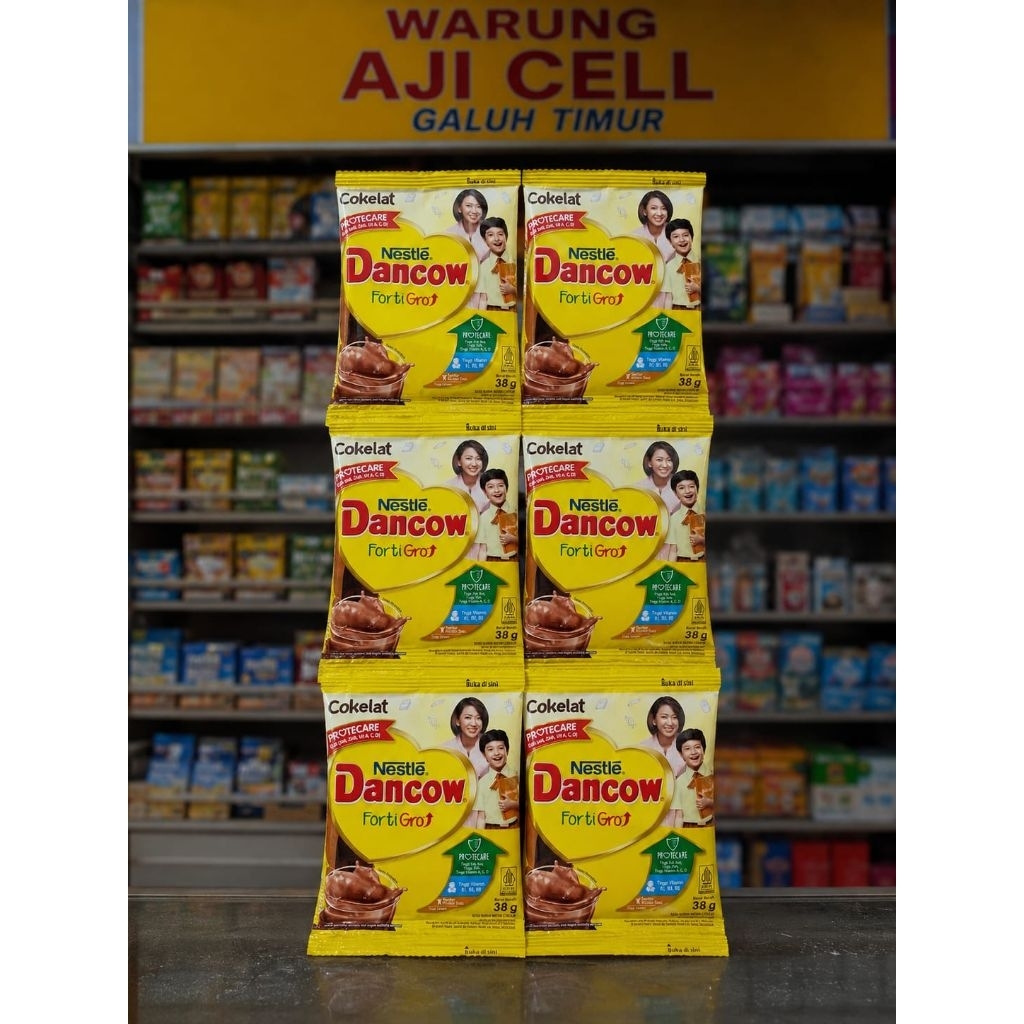 Dancow FortiGro Cokelat Sachet 38gr Susu Bubuk Anak Tinggi Kalsium Vitamin Nutrisi Anak Susu Coklat 
