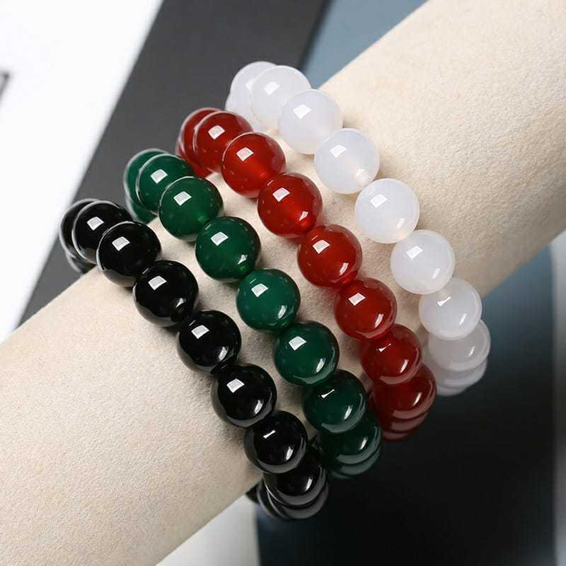 gelang batu alam gemstone giok hijau tiger eye murah elastis bead manik 10 mm 12 MM akik terbaru