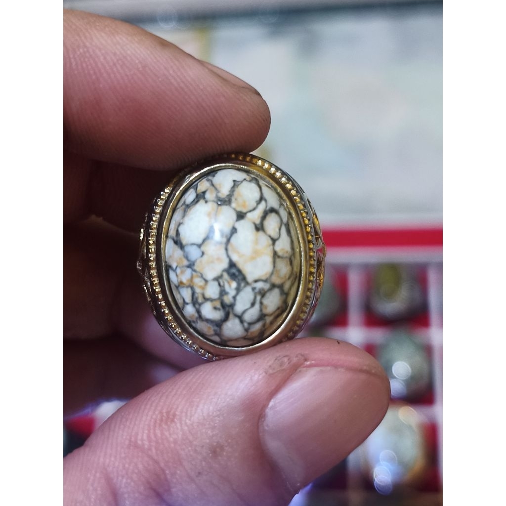 Cincin Batu Akik Pirus Putih