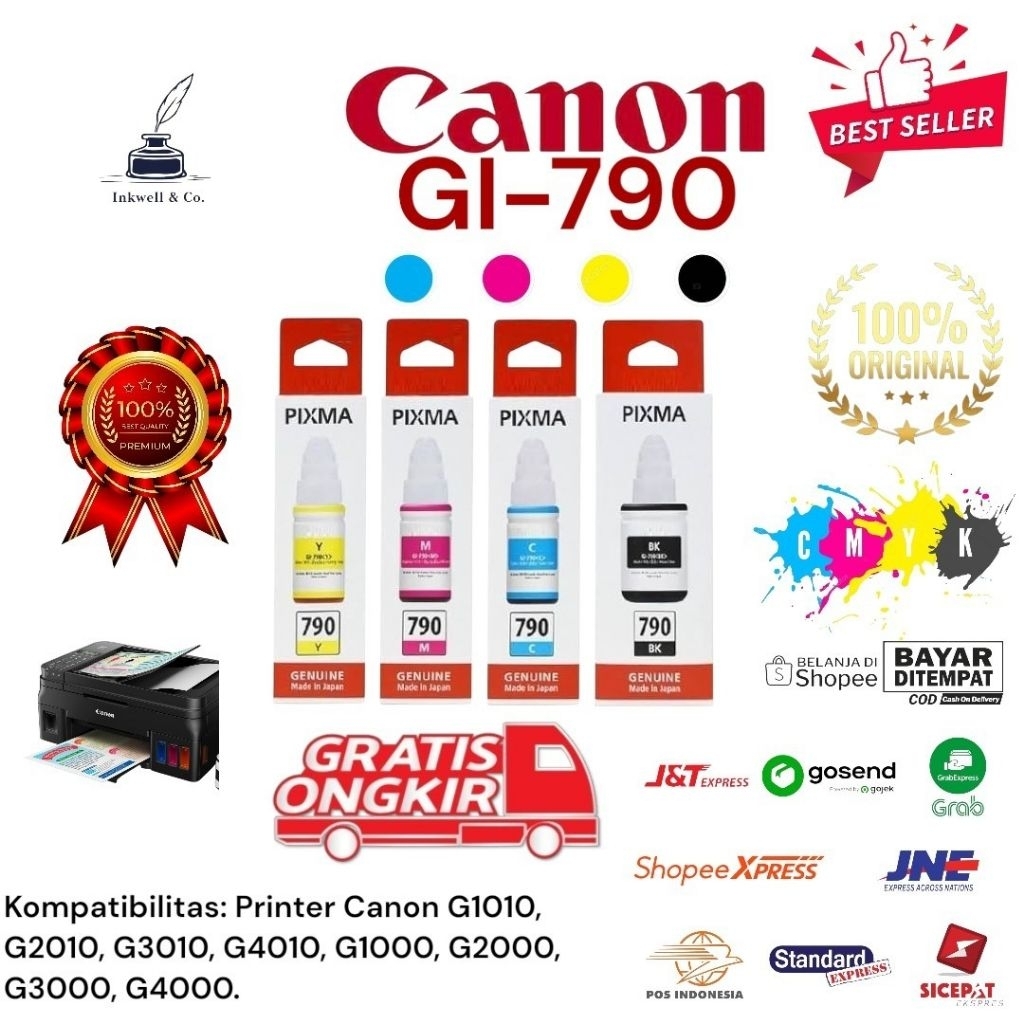 TINTA PRINTER CANON GI-790 Warna C,M,Y,BK Canon Pixma 790 SERIES:G1010, G2010, G1000, G2000, G3000, 