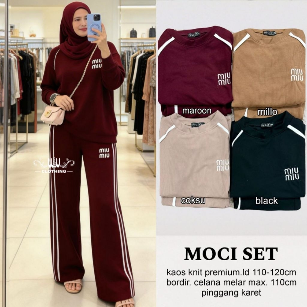apol one set w&w tunik rajut tunik lengan balon setelan jumbo ld 130 xxl xxxl celana kulot rajut