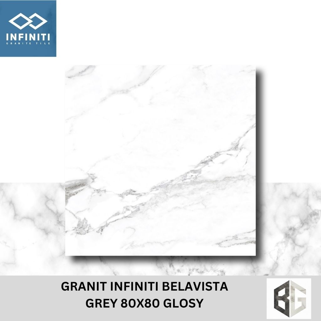 Granit Lantai Infiniti Belavista Grey 80x80 Glossy Motif Marmer