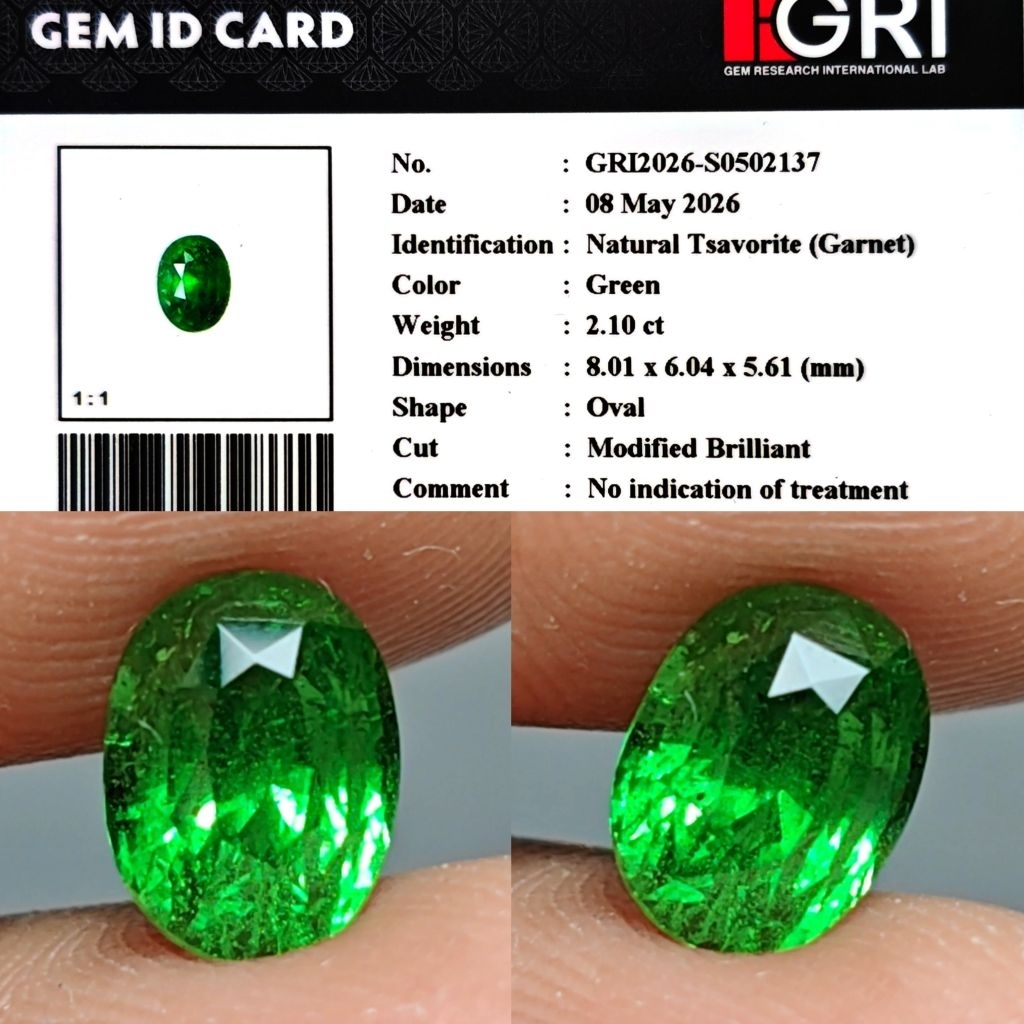 HOT ITEM Natural Tsavorite Garnet Ijo Botol 2.1ct GRI Top Crystall Full Luster Gemericik Body Kaca M