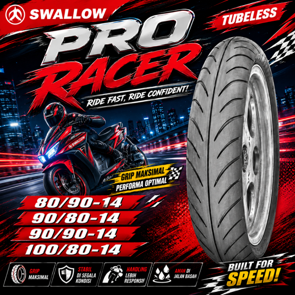 Ban Tubeless Ring 14 Ban Ring 14 SWALLOW Pro Racer 90/80-14 100/80-14 Ban Ring 14 Ban Motor Matic Ba