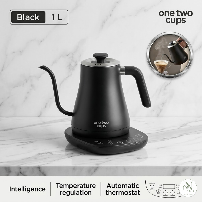 Electric Kettle Kopi 1 Liter 1000W Termos Pemanas Air Otomatis Teko Leher Angsa Stainless Steel