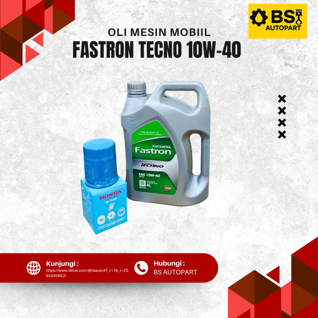 Paket Ganti Oli Honda, Oli Mesin Mobil Fastron Tecno SAE 10W-40. Cocok untuk mobil Jazz, Brio, Mobil