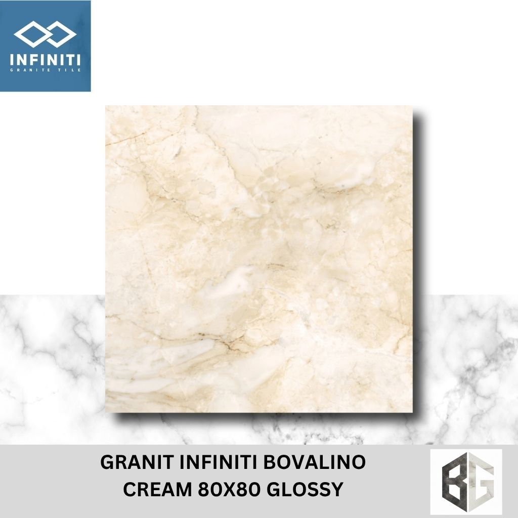 Granit Lantai Infiniti Bovalino Cream  80x80 Glossy Motif Marmer