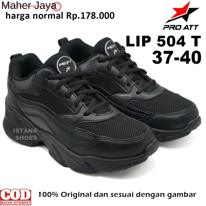Pro Att-Sepatu Sekolah Anak Perempuan Laki Laki Sd Smp Sma LIP 504 Fullhitam | Sneakers Sekolah