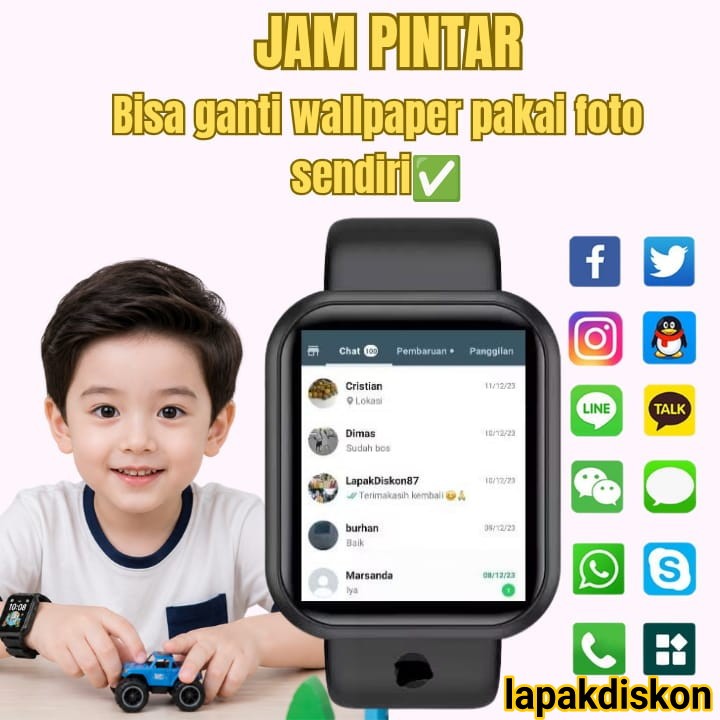 Jam Tangan Pintar Android Smartwatch Anak Pria Wanita Dewasa Sport Monitor Kesehatan Sensor Detak Ja