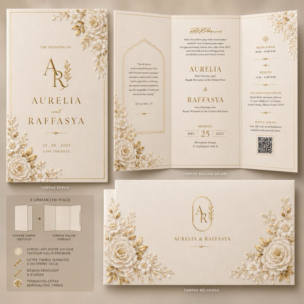 Undangan Nikah Hardcover Lipat 3 Elegant Luxury