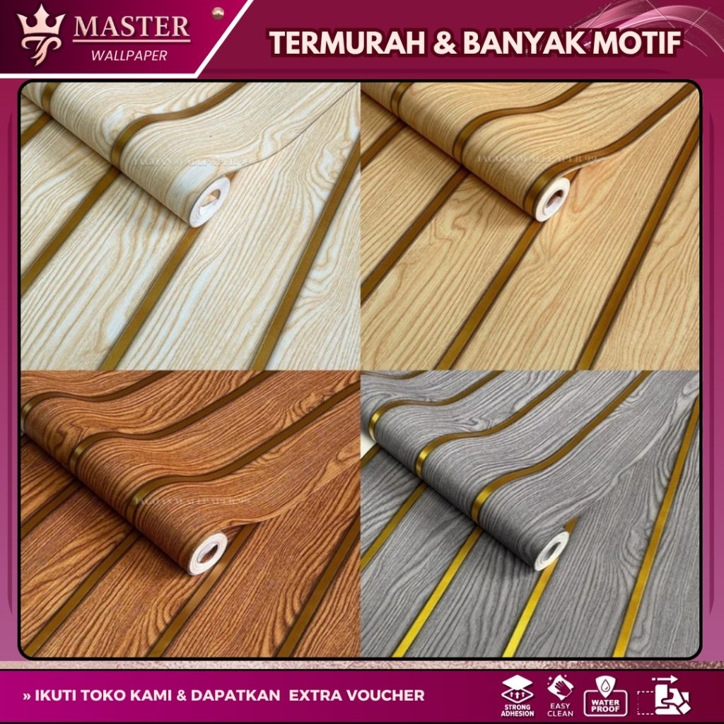 Wallpaper Dinding Motif Kayu List Gold Pvc Wallpaper Dinding Panel Kayu