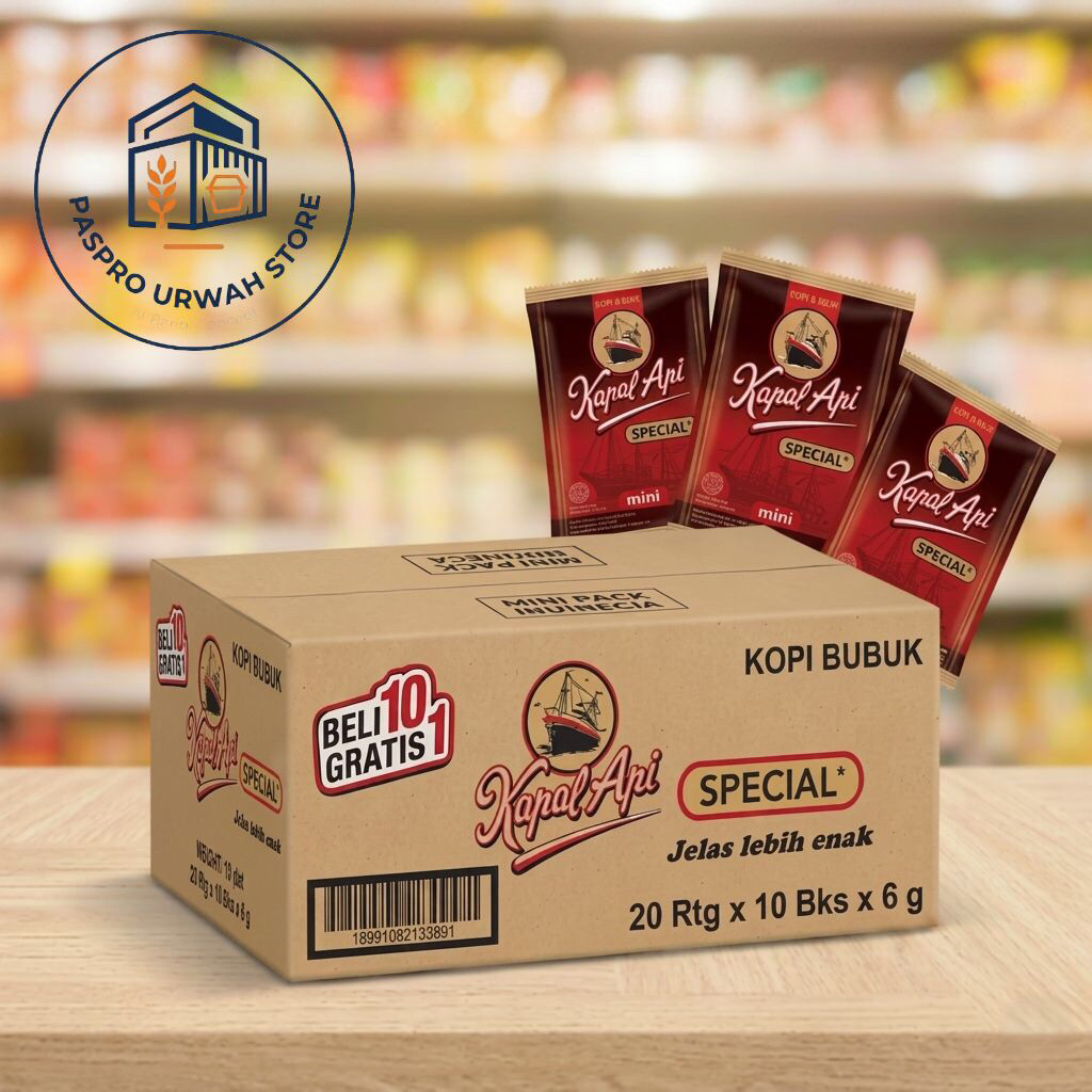 [1 DUS] Kapal Api Special Mini 6gr Isi 200 Sachet (10+1) - Kopi Hitam Murni Tanpa Gula Murah Grosir 