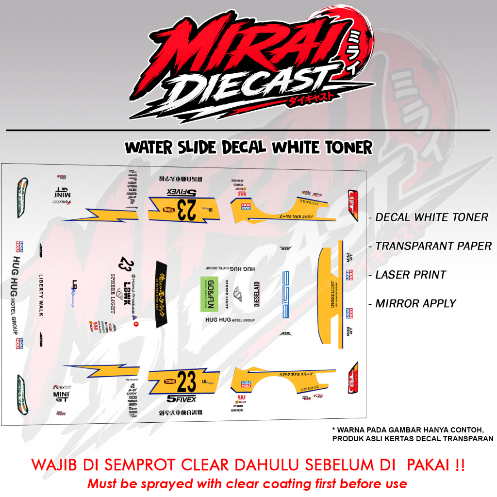Decal diecast hw Nissan Silvia S15 LBWK yellow flash white toner