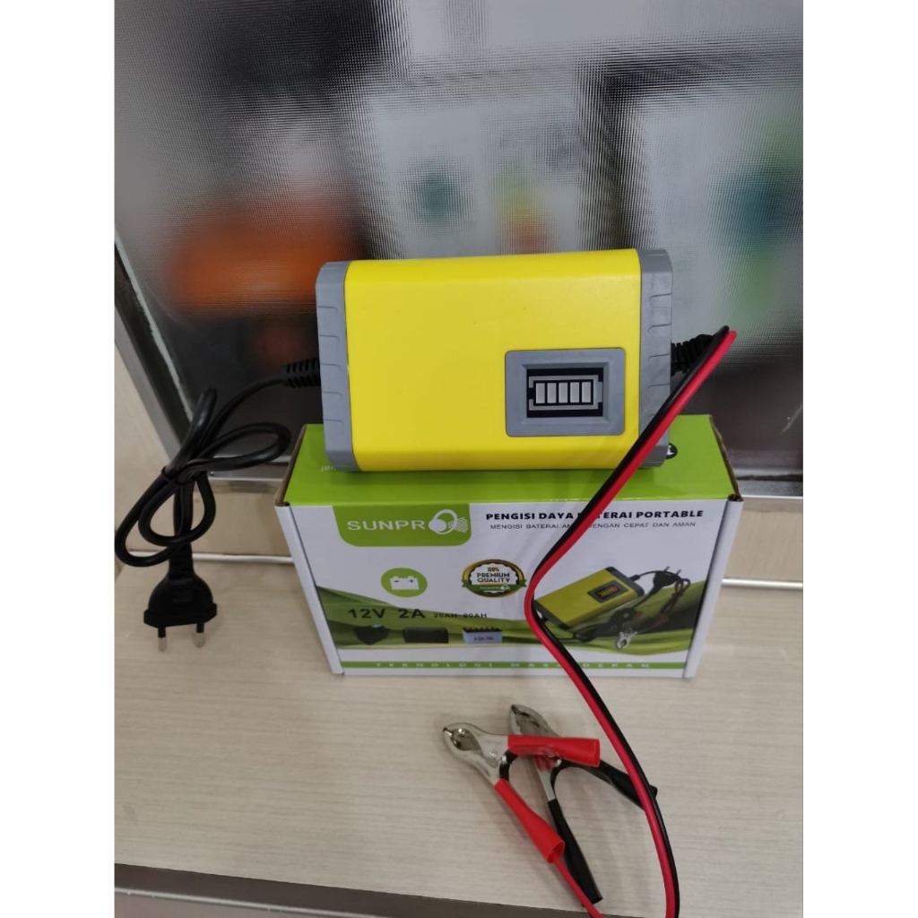 Charger Aki / Cas Aki Portable Sunpro 12V 2A Pengisian Daya Baterai Portable