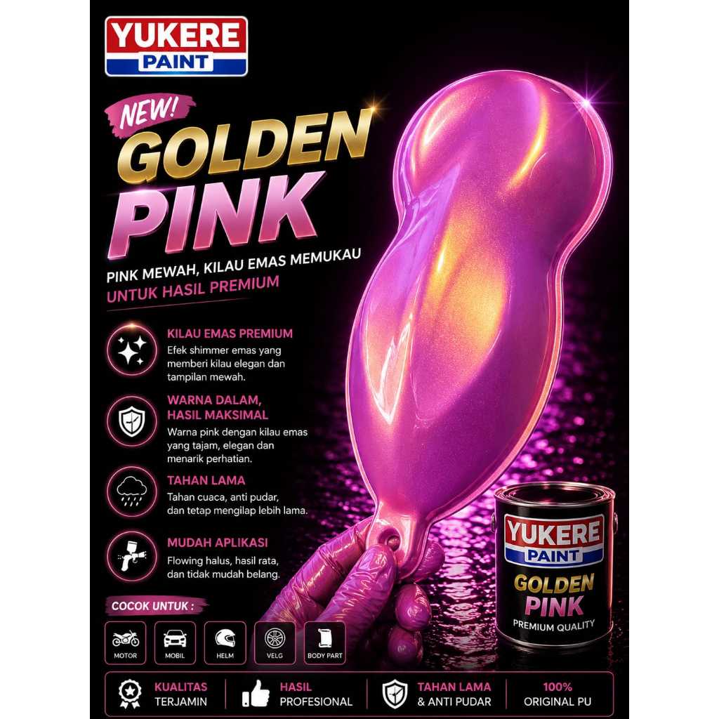 cat golden pink pu/cat pink golden bahan pu 250ml