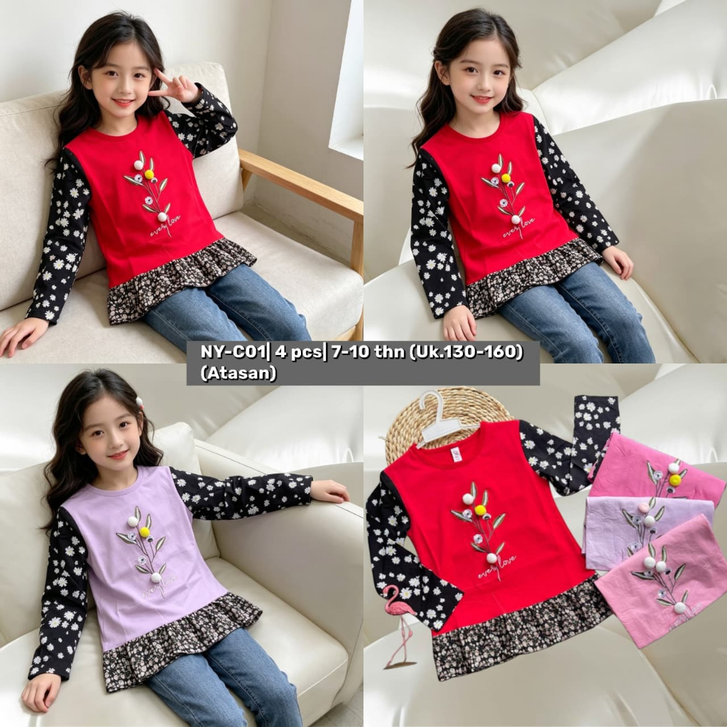 (GROSIR isi 4 pcs @59rb) C01 / C02 / C03 / C04 atasan tangan panjang anak cewek / blouse anak cewek 