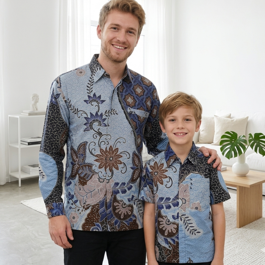 batik lasem couple ayah anak warna salem limited edition by batik widjaya premium / batik anak warna