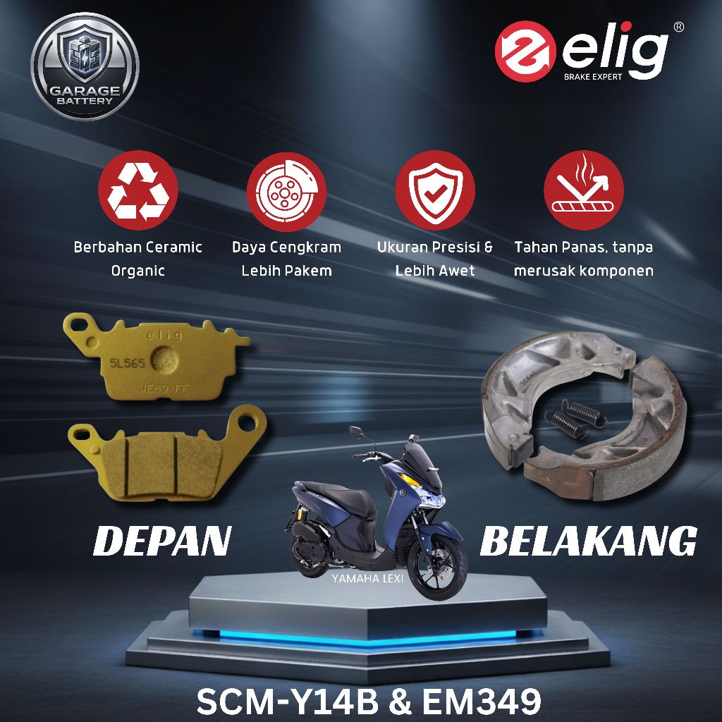 Elig Kampas Rem Yamaha Lexi SCM-Y14B & EM349 - Depan & Belakang