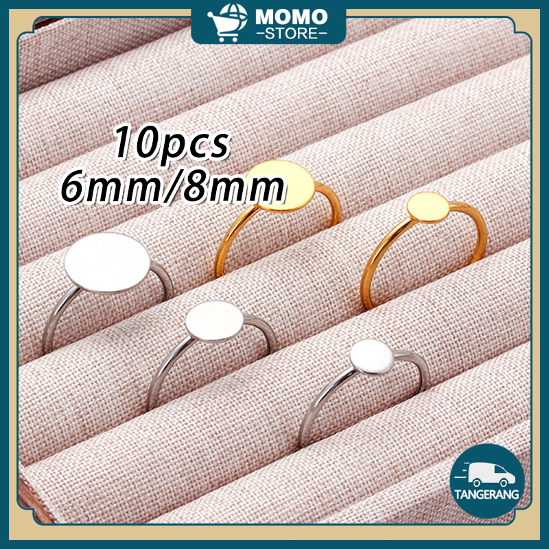 10PCS 6mm / 8mm Cincin Mahkota Flat Bulat DIY Resin Art Stainless Steel Kualitas Tinggi Cincin DIY R