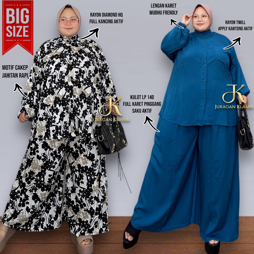 Basic Setelan Tunik Celana Jumbo LD 140 Oversize Bahan Rayon Twill Free Bros JuraganKlambiJumbo