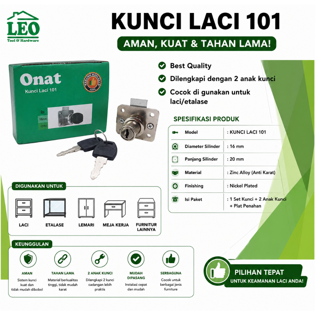 Kunci Laci lemari loker onat 101 16 mm 16mm drawer lock murah ONAT